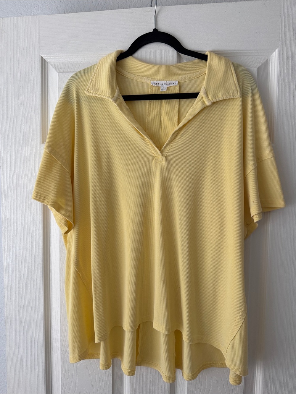 Light Yellow V-Neck Polo Tee - Women